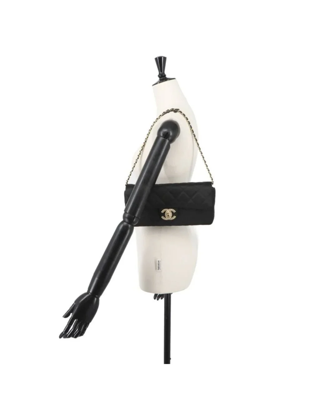 Chanel Quilted Shoulder Bag Satin Pearl Black Gold